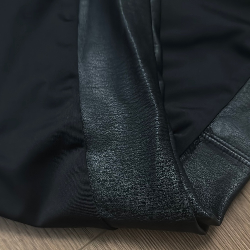 Women’s Black Leggings with Faux Leather Detail - Picture 2 of 4